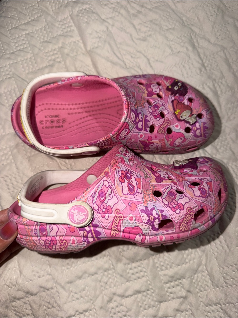 CROCS Pink Kids Character Print Clog Sandals with White Strap